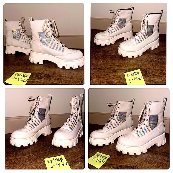 IHeartRaves Euphoria Magic Holo Combat Boots - White, Size 8 - Picture 5 of 5
